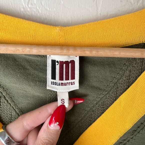 I’M Isola Marras Cotton Knit Stripe Button Front Crop Sweater Cardigan Small - Picture 4 of 6